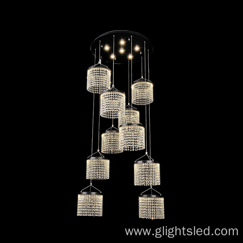 Aluminum luxury crystal indoor ceiling led pendant light